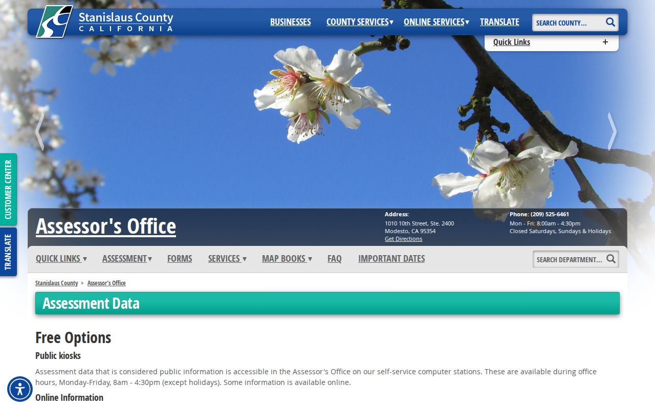 Patterson residents directory view of Stanislaus County Assessor access channels
