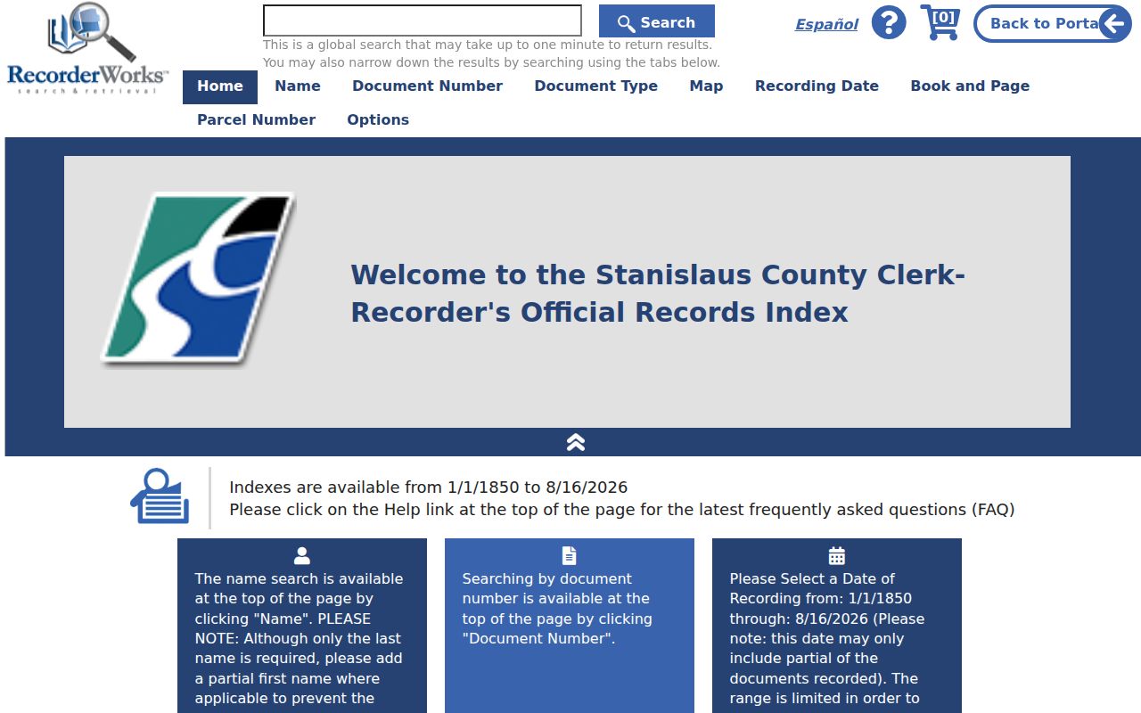Patterson residents directory view of RecorderWorks search tabs