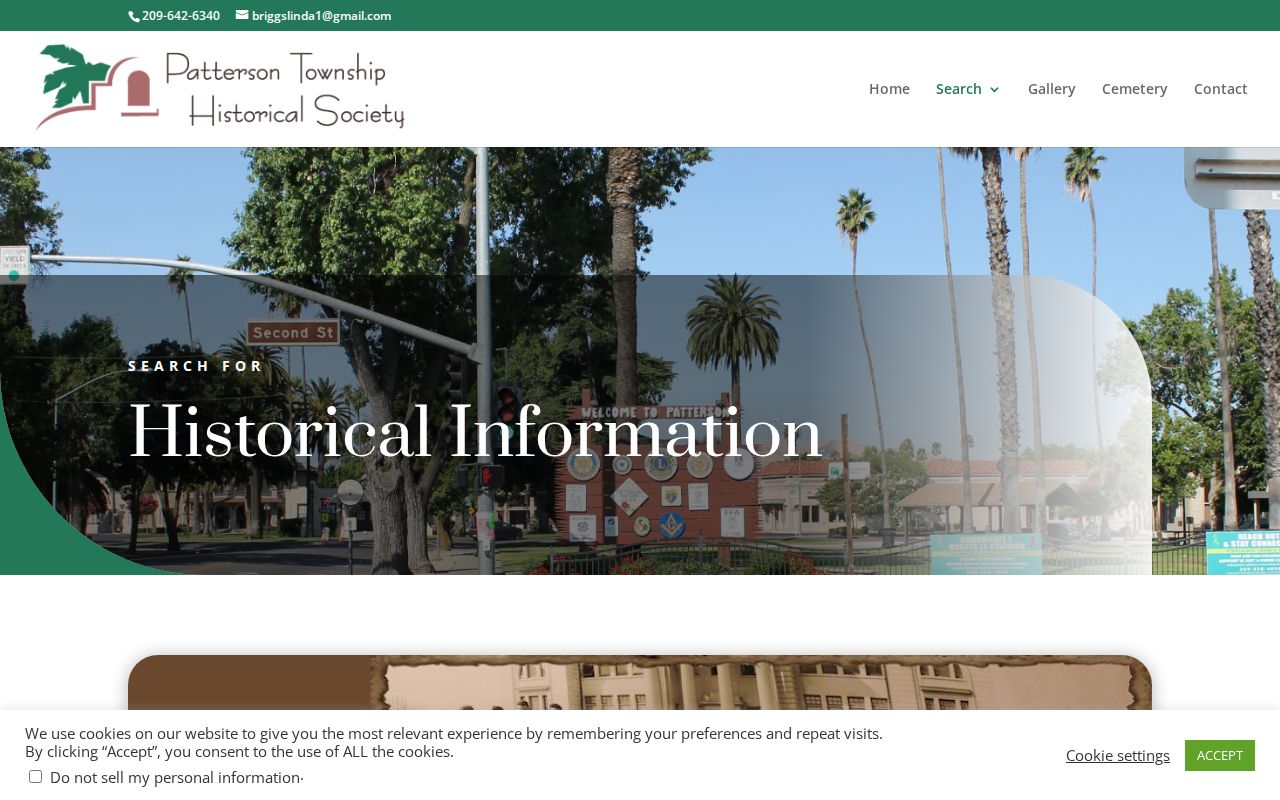 Patterson neighbors reference showing Historical Society genealogy, wedding, obituary, and cemetery collections