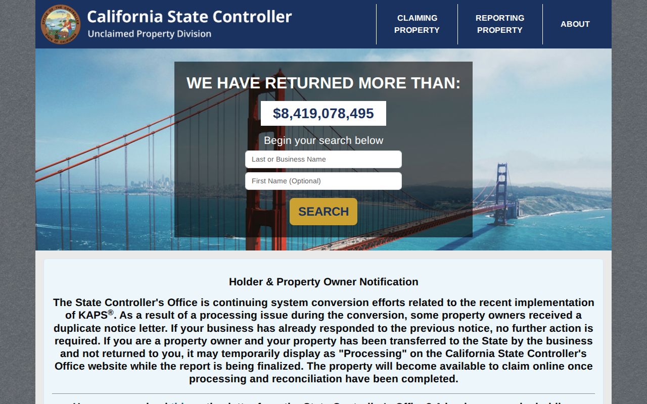 Patterson previous residents reference showing California State Controller name search