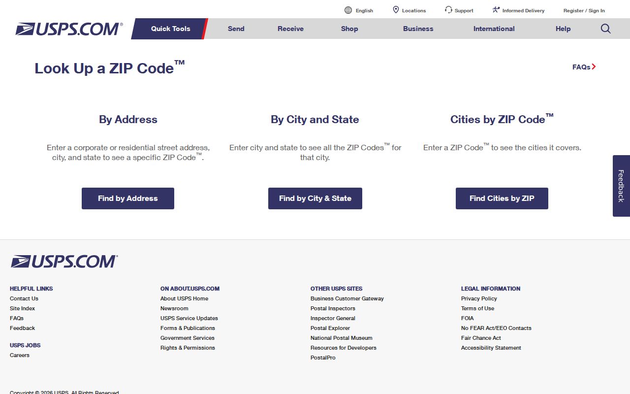 Patterson ZIP code directory reference showing official USPS address and city ZIP verification
